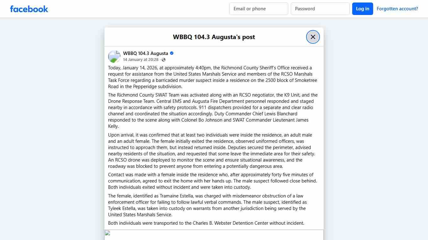 Today, January 14, 2026, at... - WBBQ 104.3 Augusta Facebook